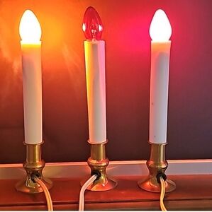 3 Candle Light Window Seel Brass Electric Candelabra Christmas Vintage